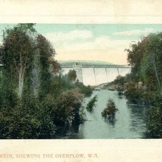 "Mundaring Weir, Shewing the Overflow, ...