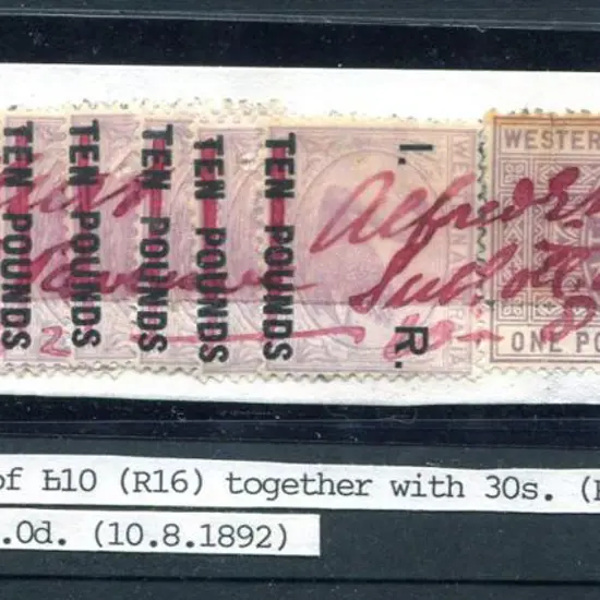 1881 £10 IR lilac with IR ovpt R16 with ten ...