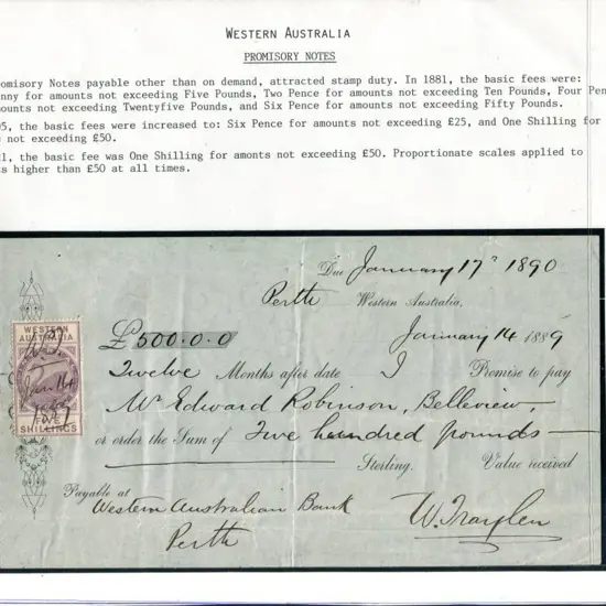 1890 "£500 Promissory Note" with 5/- ...