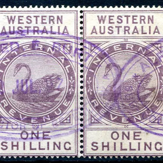 1896 1/- lilac IR pair with inverted wmk. Fine ...