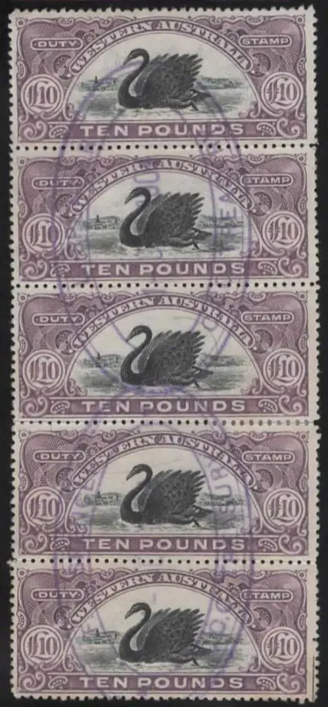 1904 £10 R68 vertical strip of five with top unit ... Image 1++