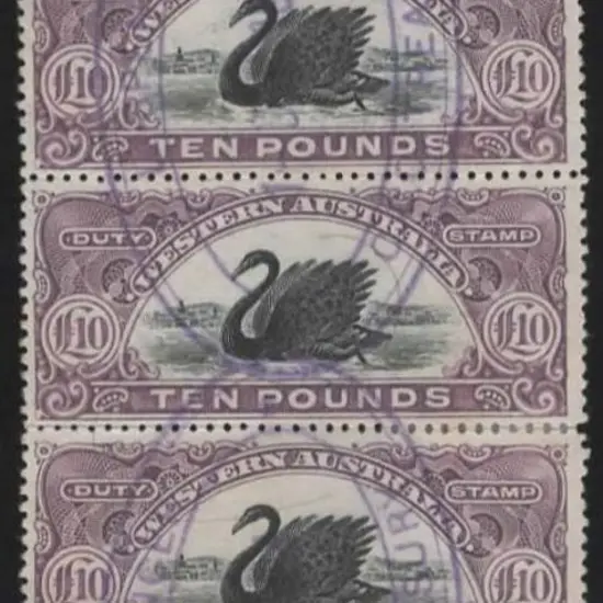 1904 £10 R68 vertical strip of five with top unit ...