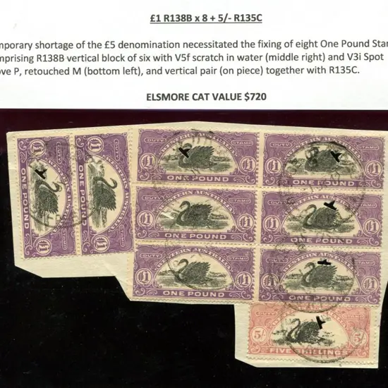1922/30 £1 R138B block of 6 with "scratch in ...