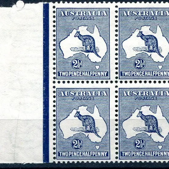 2½d indigo in left margined block of 4. Hinged on ...