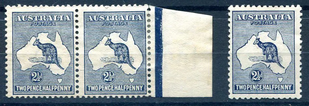 2½d indigo, Die II pair with selvedge hinged to ... Image 1++