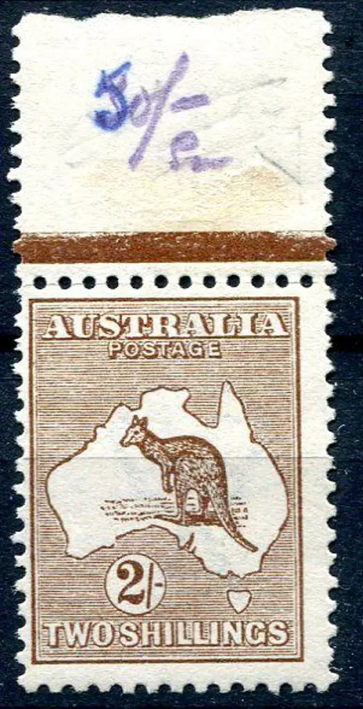 2/- brown with top selvedge with m/s inscription. ... Image 1++
