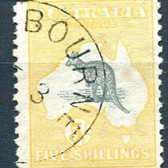 5/- grey &amp; yellow CTO without gum. Centered ...