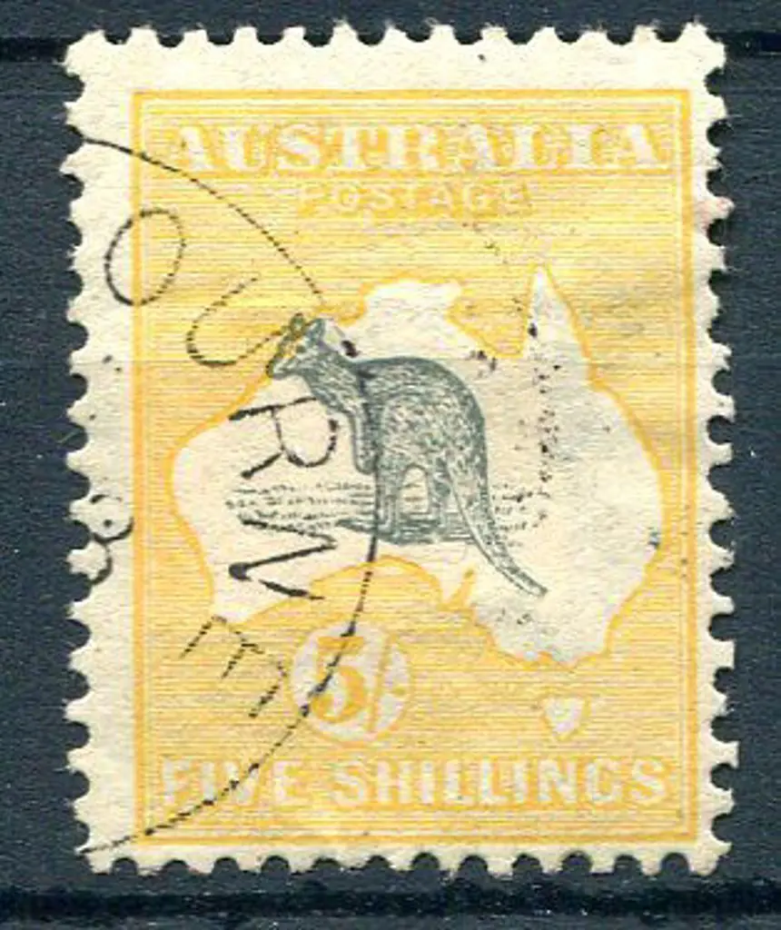 5/- grey &amp; yellow CTO. Hinge remainder, ... Image 1++