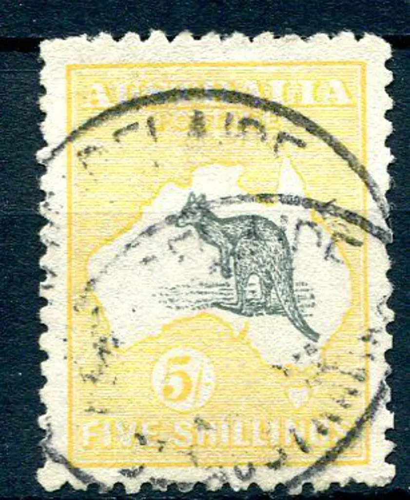 5/- deep grey &amp; yellow. Good used with two ... Image 1++