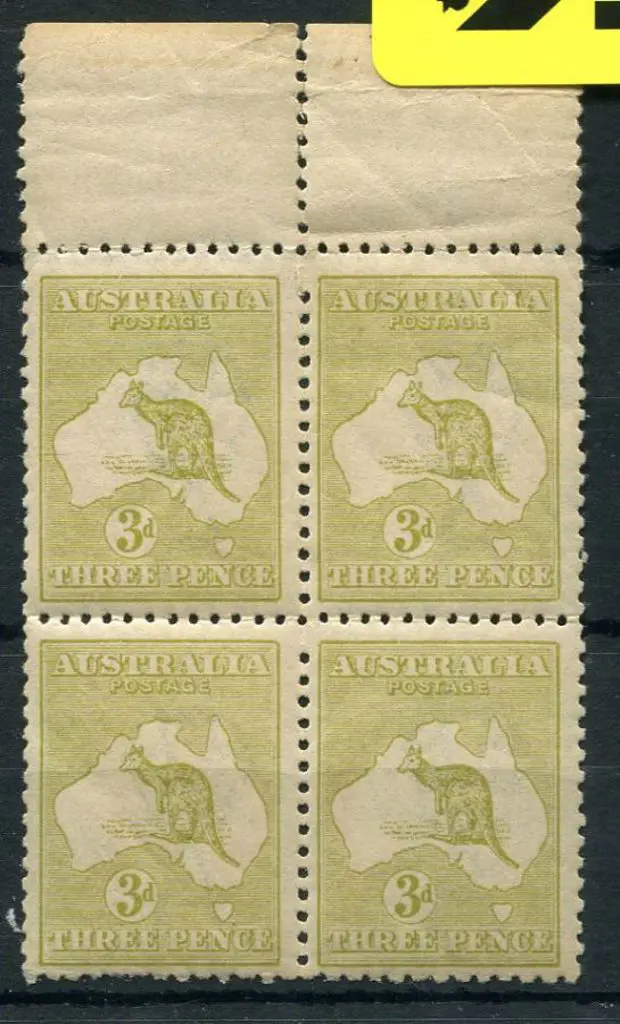 3d olive, Die IIB in top margin block of 4 MUH but ... Image 1++