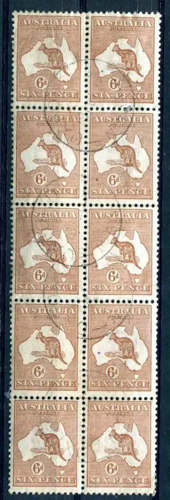 6d chestnut, Die IIB in F/U 2 x 5 vertical block ... Image 1++