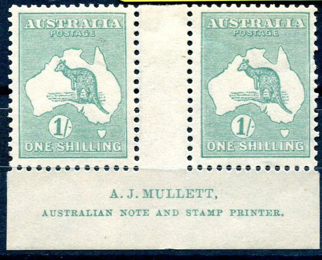 1/- blue green, Die IIB Mullett imprint pair. ... Image 1++