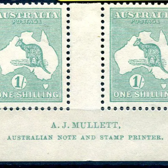 1/- blue green, Die IIB Mullett imprint pair. ...