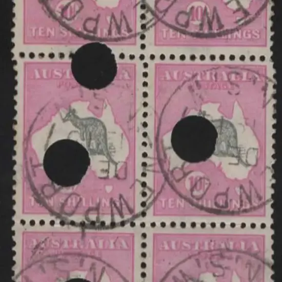 10/- grey &amp; pink well centred block of 6. ...