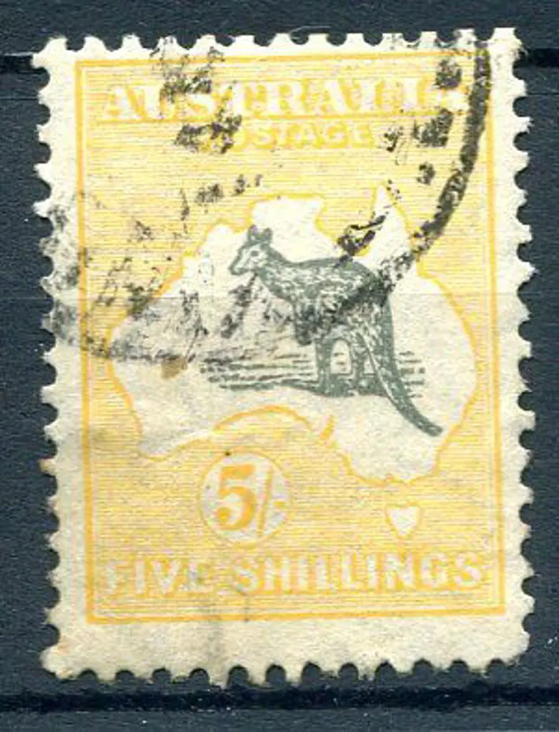 5/- grey &amp; yellow-orange with "white line ... Image 1++