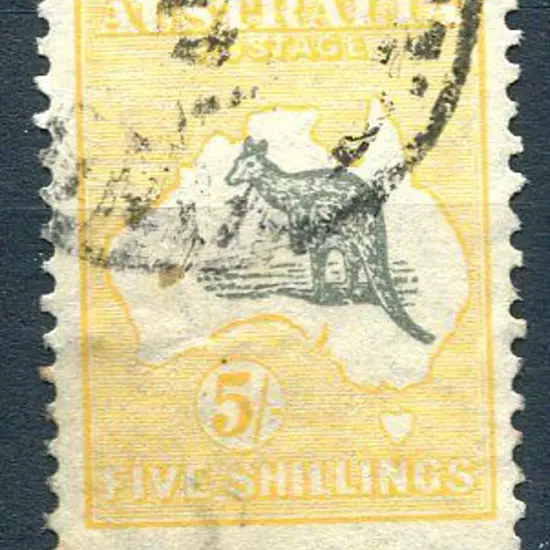 5/- grey &amp; yellow-orange with "white line ...