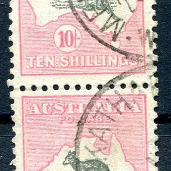 10/- grey &amp; pale pink. F/U vertical pair with ...
