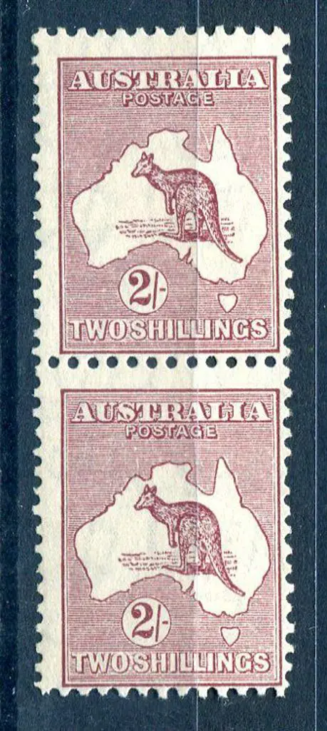 2/- maroon Die II vertical pair, top unit MH with ... Image 1++