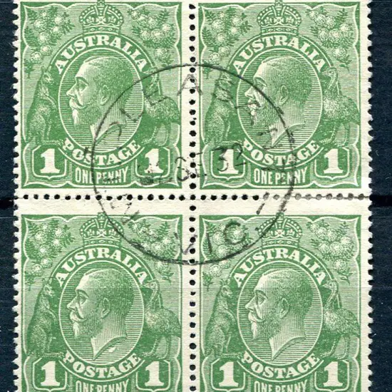 1d green block of 4 with "wattle line" ...