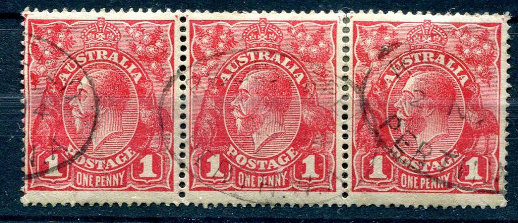 1d red strip of 3 with Die I/II/II fine used by ... Image 1++