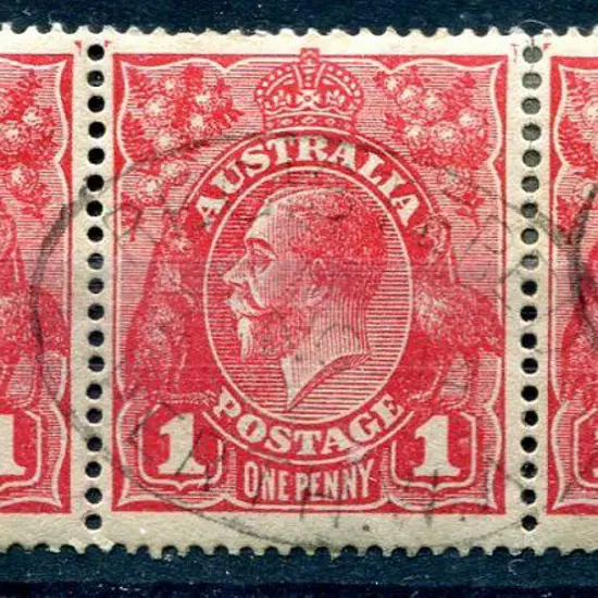 1d red strip of 3 with Die I/II/II fine used by ...