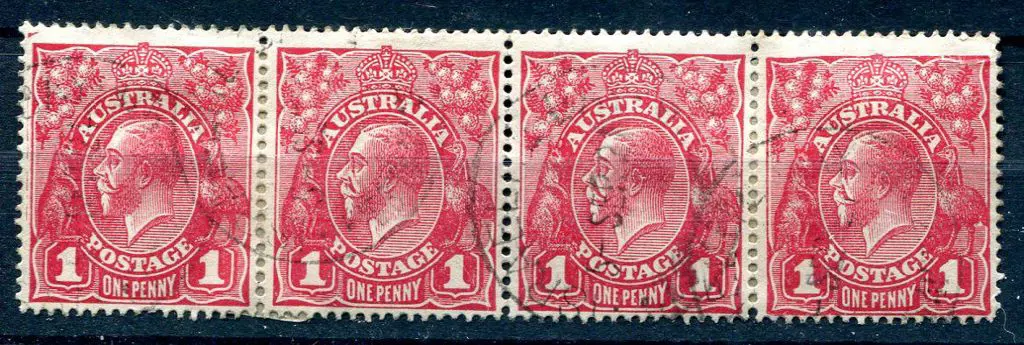 1d red strip of 4 with Die II substituted cliché ... Image 1++