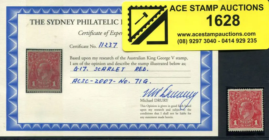 1d scarlet red. MUH with Drury certificate (2011). ... Image 1++