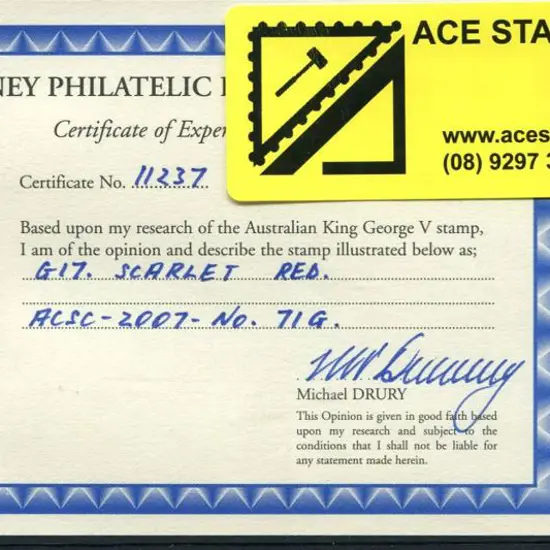 1d scarlet red. MUH with Drury certificate (2011). ...
