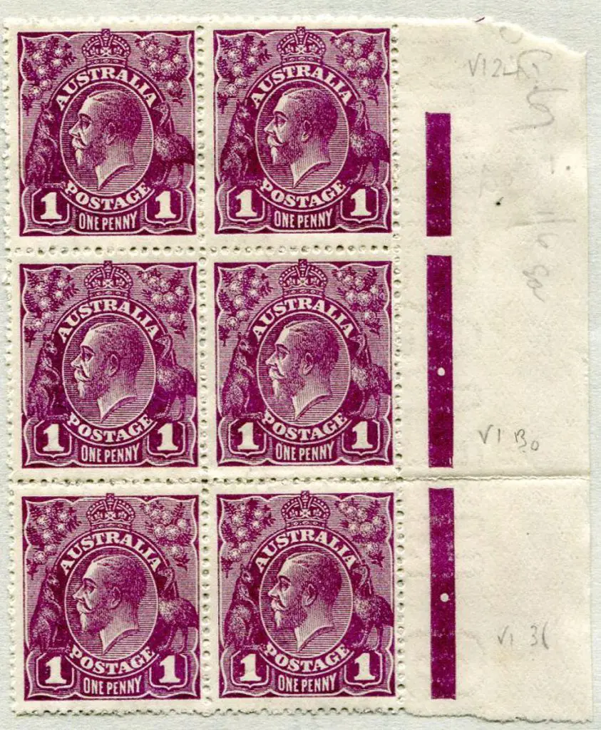 1d violet right selvedge block of six with 3 MUH ... Image 1++