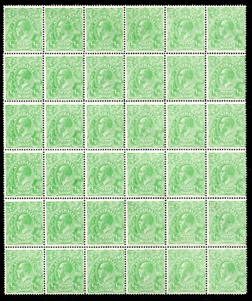 1918-20 Large Mult Perf.14 ½d yellowish-green in ... Image 1++