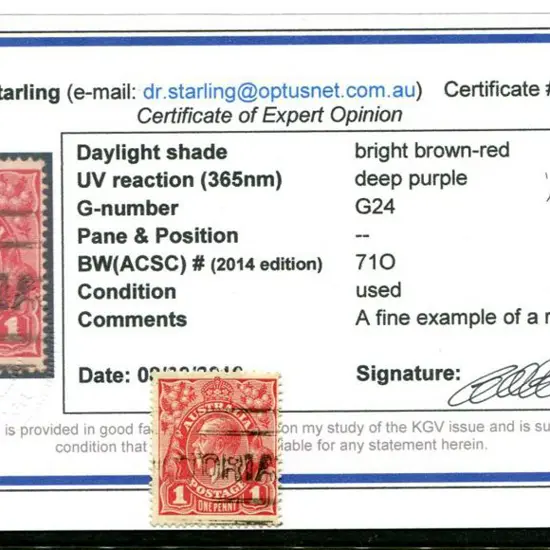 1918-23 Single wmk 1d bright brown-red. Good used ...