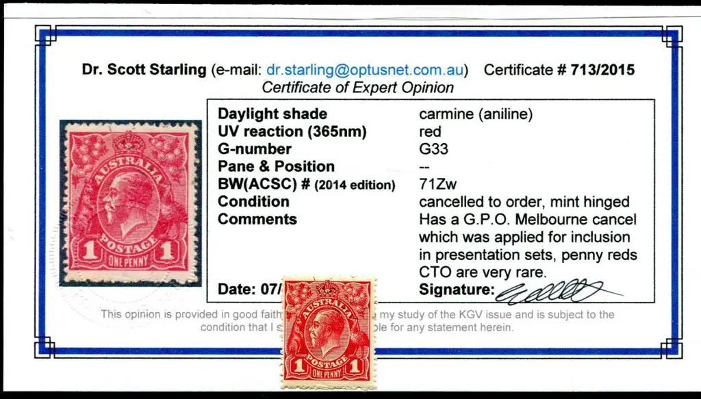 1d carmine (aniline) CTO Melbourne from GPO. ... Image 1++