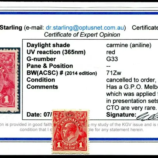 1d carmine (aniline) CTO Melbourne from GPO. ...
