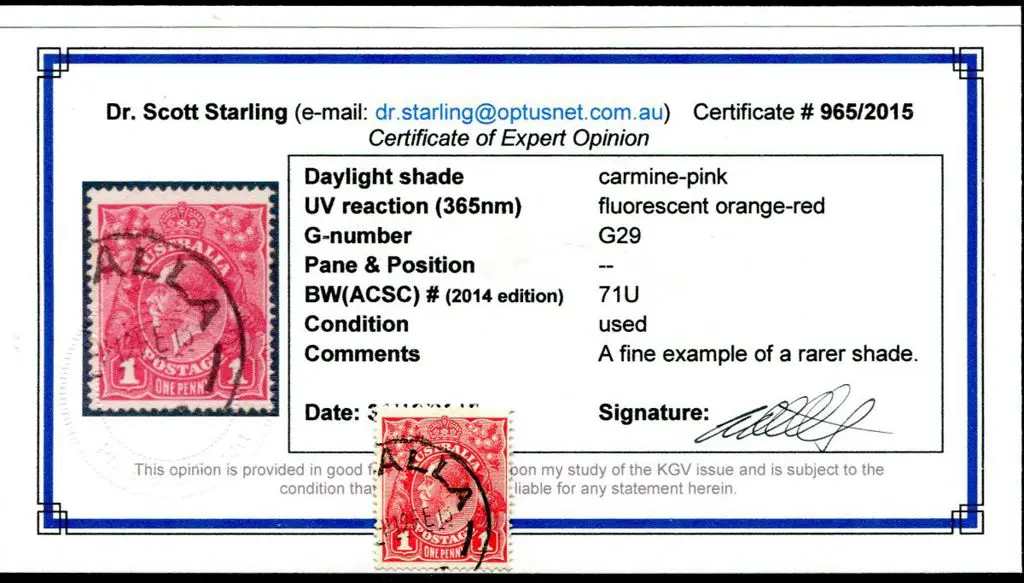 1d carmine-pink. F/U example with Starling Cert. A ... Image 1++