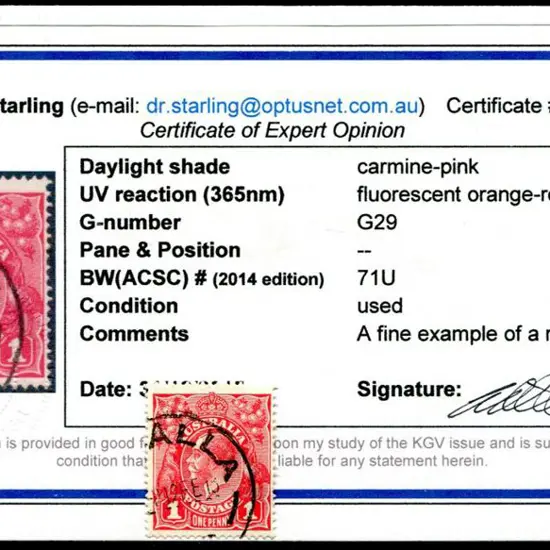 1d carmine-pink. F/U example with Starling Cert. A ...