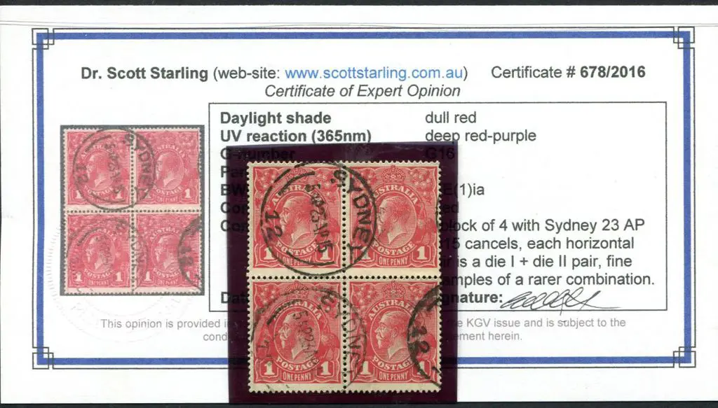1d dull red block of 4 with two Die I &amp; II ... Image 1++
