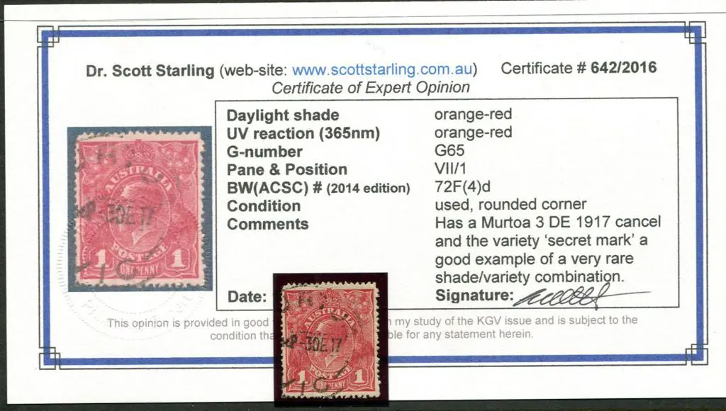 1d orange-red with "Secret Mark" ... Image 1++