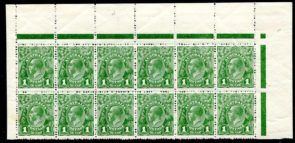 1924 No watermark 1d green right pane block of 12. ... Image 1++