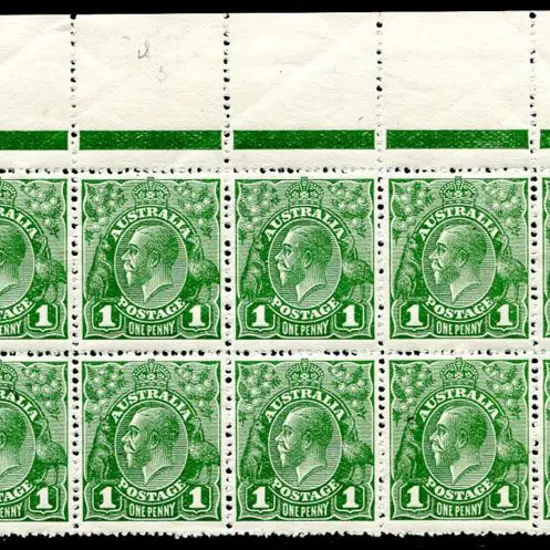 1924 No watermark 1d green right pane block of 12. ...