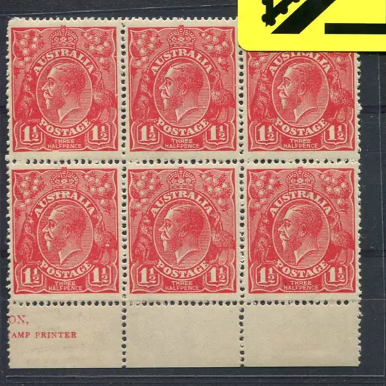 1½d red plate 21 block of 6 with 4 varieties. The ...