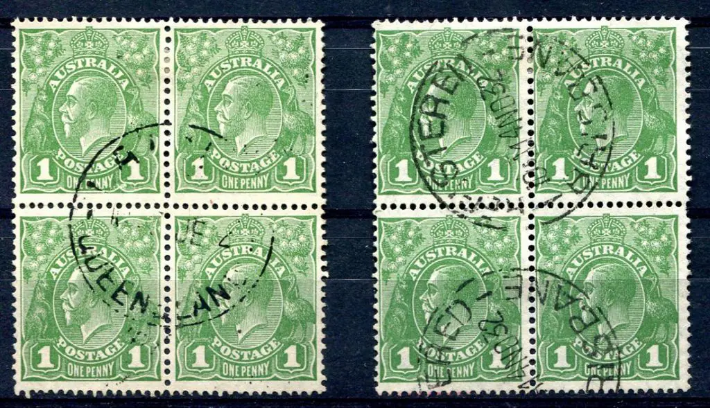 1926-30 SM wmk Perf 13½x12½ 1d green block of 4 ... Image 1++