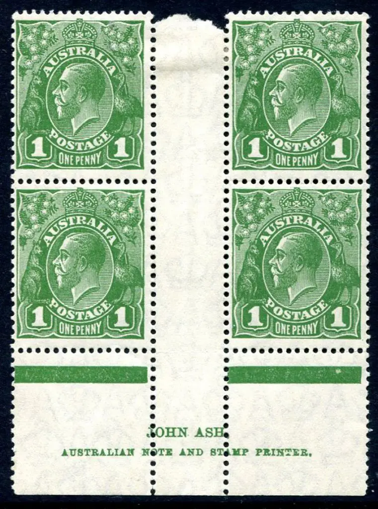 1d green John Ash imprint block of 4 with ... Image 1++