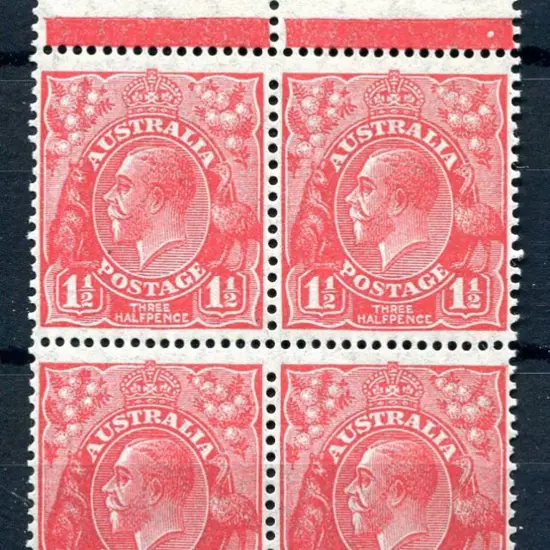 1½d rose-red, plate 1, block of 4 on translucent ...