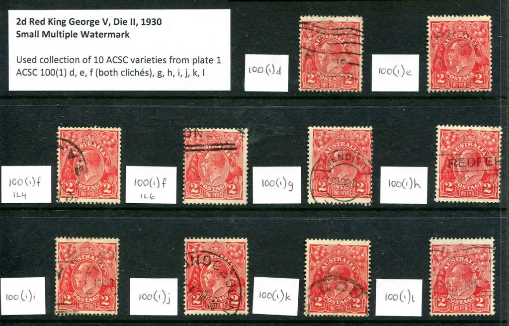 2d red Die II. 10 ACSC varieties from plate 1 for ... Image 1++