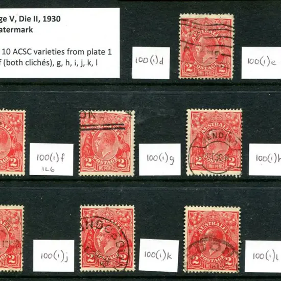 2d red Die II. 10 ACSC varieties from plate 1 for ...
