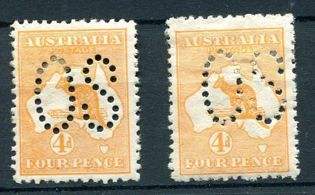 1913 4d orange kangaroo, 1st wmk, perfined large ... Image 1++