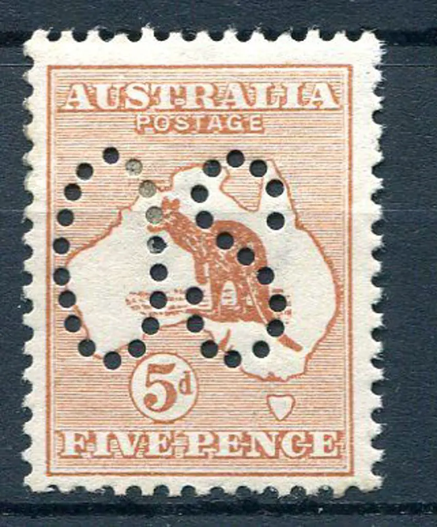 1913 5d chestnut kangaroo, 1st wmk, perfined large ... Image 1++