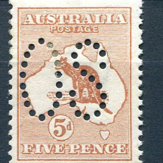 1913 5d chestnut kangaroo, 1st wmk, perfined large ...