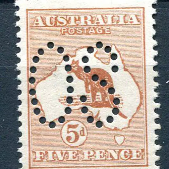 1913 5d chestnut kangaroo, 1st wmk, perfined large ...
