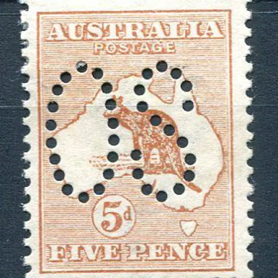 1913 5d pale chestnut kangaroo, 1st wmk, perfined ...